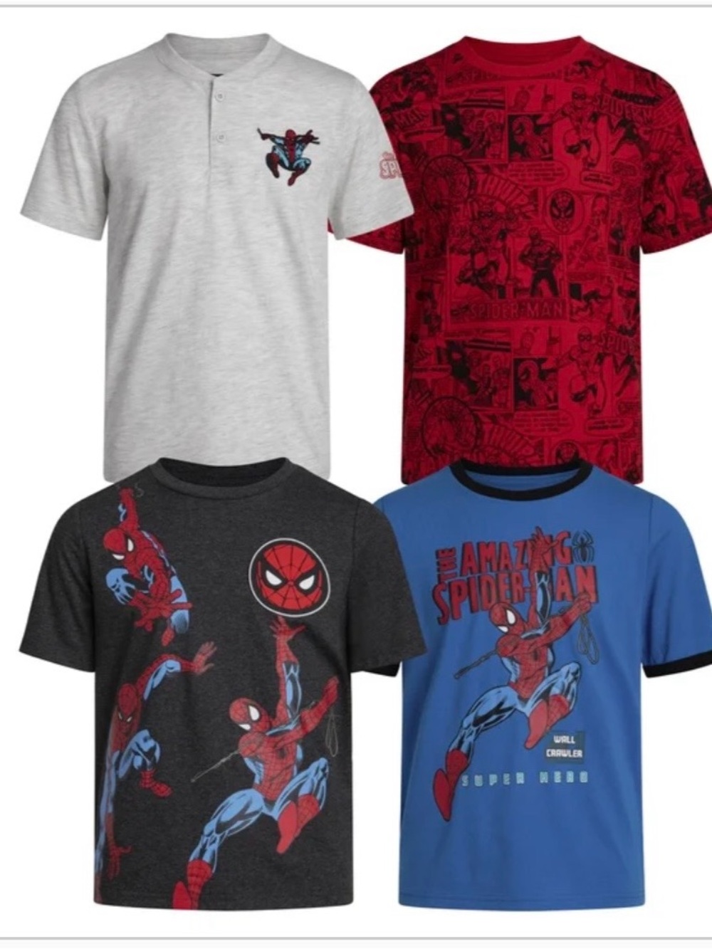 Spiderman Boys 4 pack Tees - Red, Blue, Charcoal, White - Picture 7 of 7